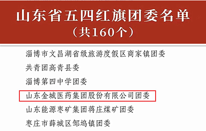 金城医药集团团委荣获 “山东省五四红旗团委”称号